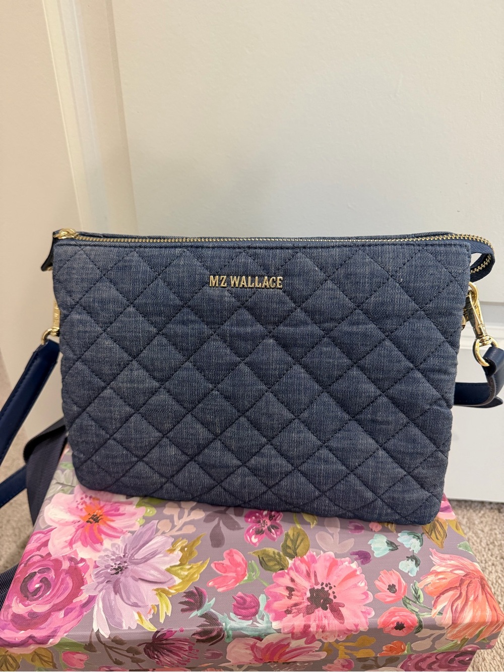 MZ Wallace Large Crosby Pippa Indigo Denim Quilted Crossbody Bag - Picture 3 of 9